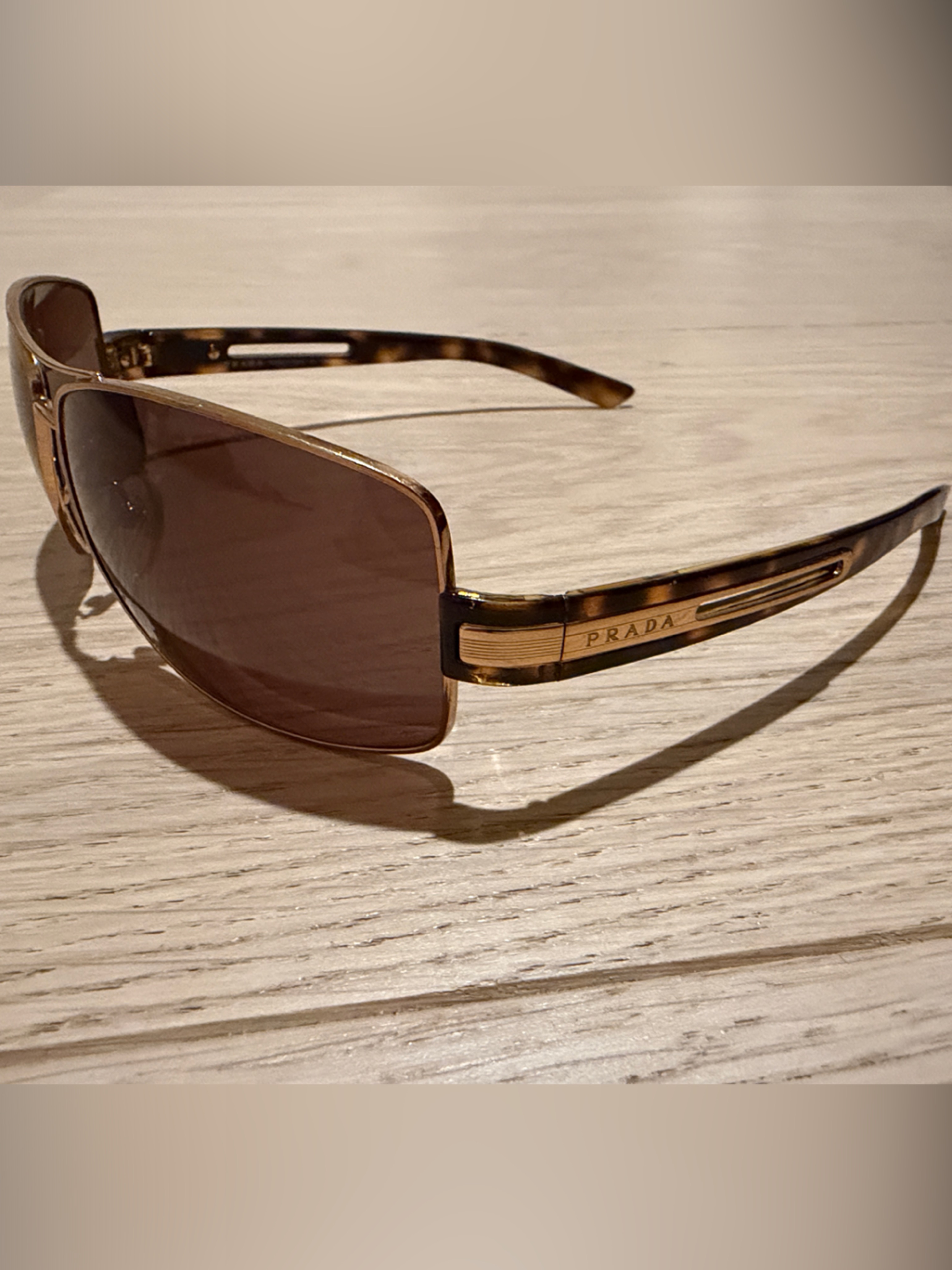 Prada Gold Frame Tortoise Sunglasses Brown Lenses Authentic
